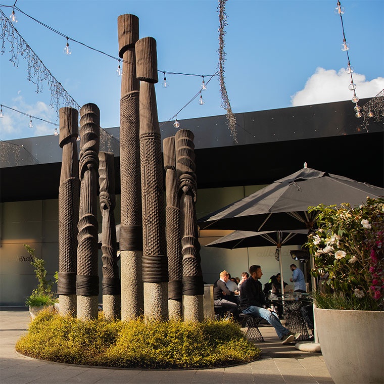 Pou Tu Te Rangi by artist Chris Bailey, in Auckland’s Britomart precinct